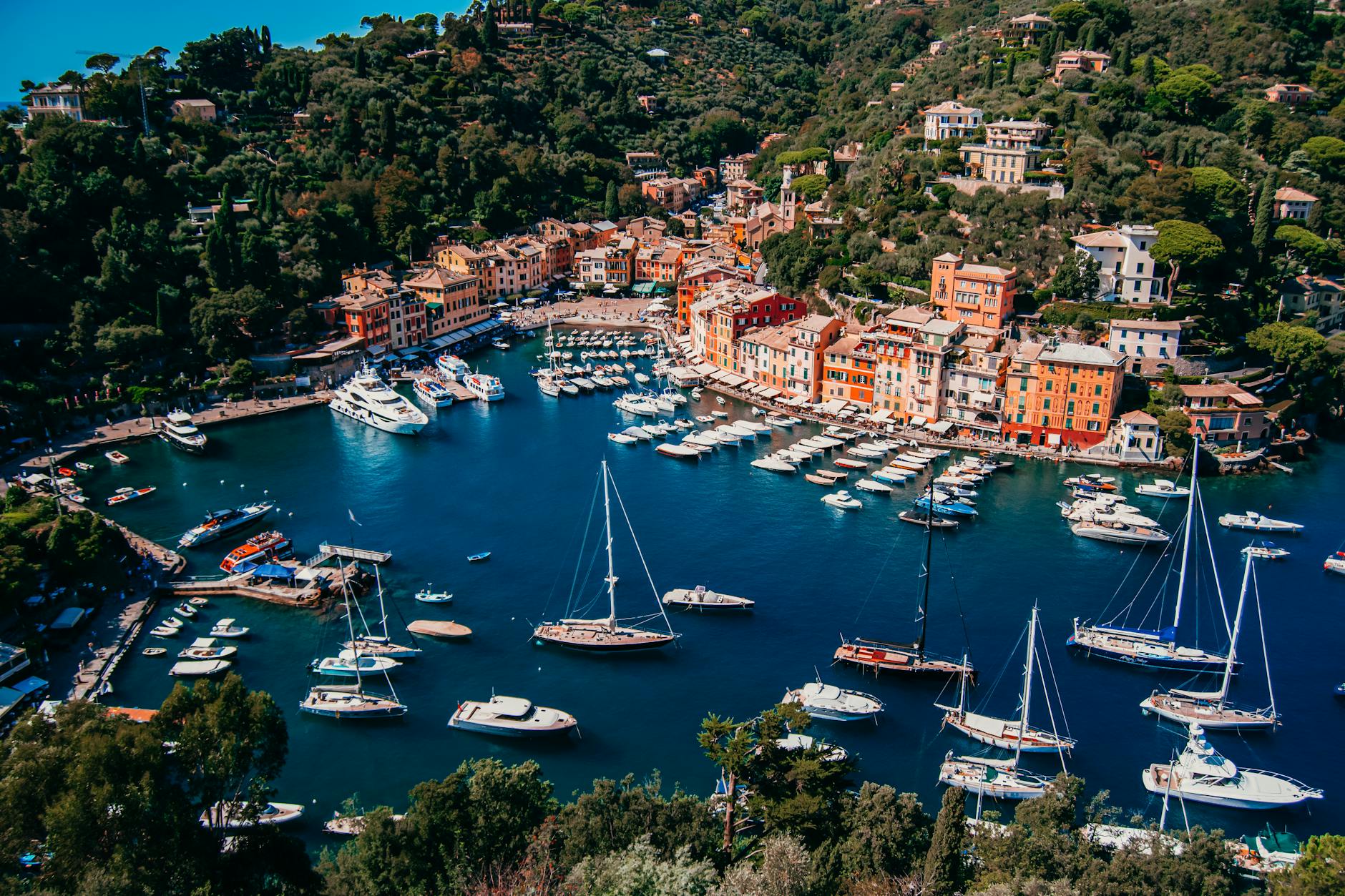 Beautiful destinations, aerial view of sunny port, Portofino, Liguria Italy - Photo by Mihai Vlasceanu on Pexels.com