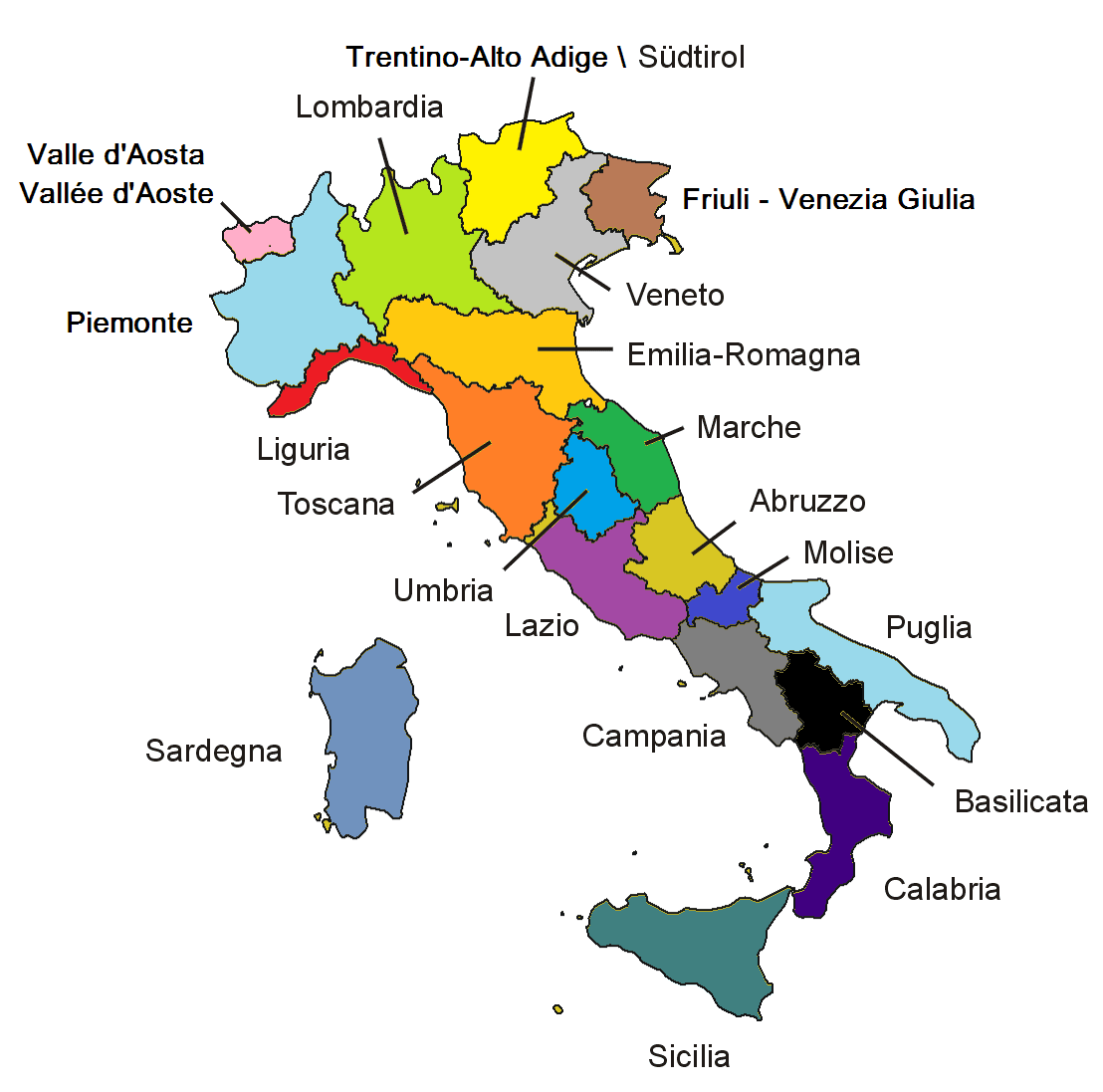 Regions of Italy Map
