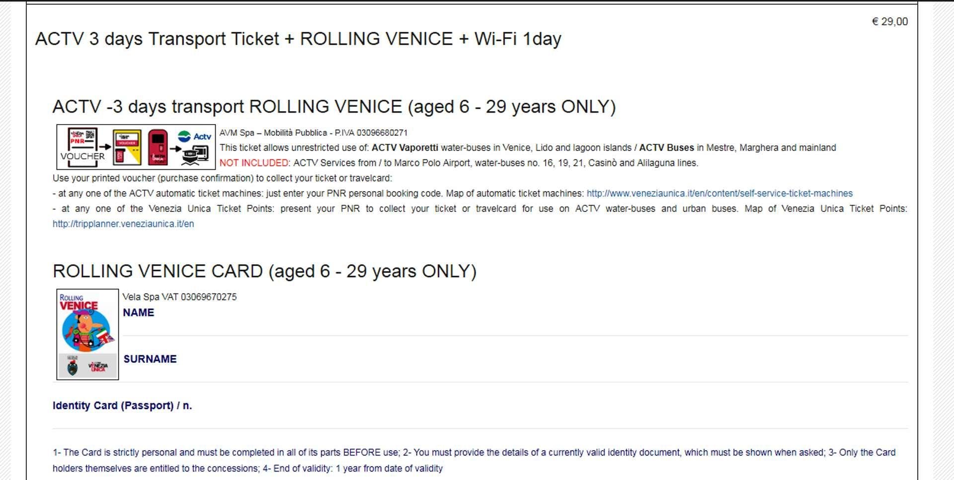 Venezia Unica City Pass voucher - ACTV -3 days transport ROLLING VENICE Venezia Unica City Pass voucher - ACTV -3 days transport ROLLING VENICE