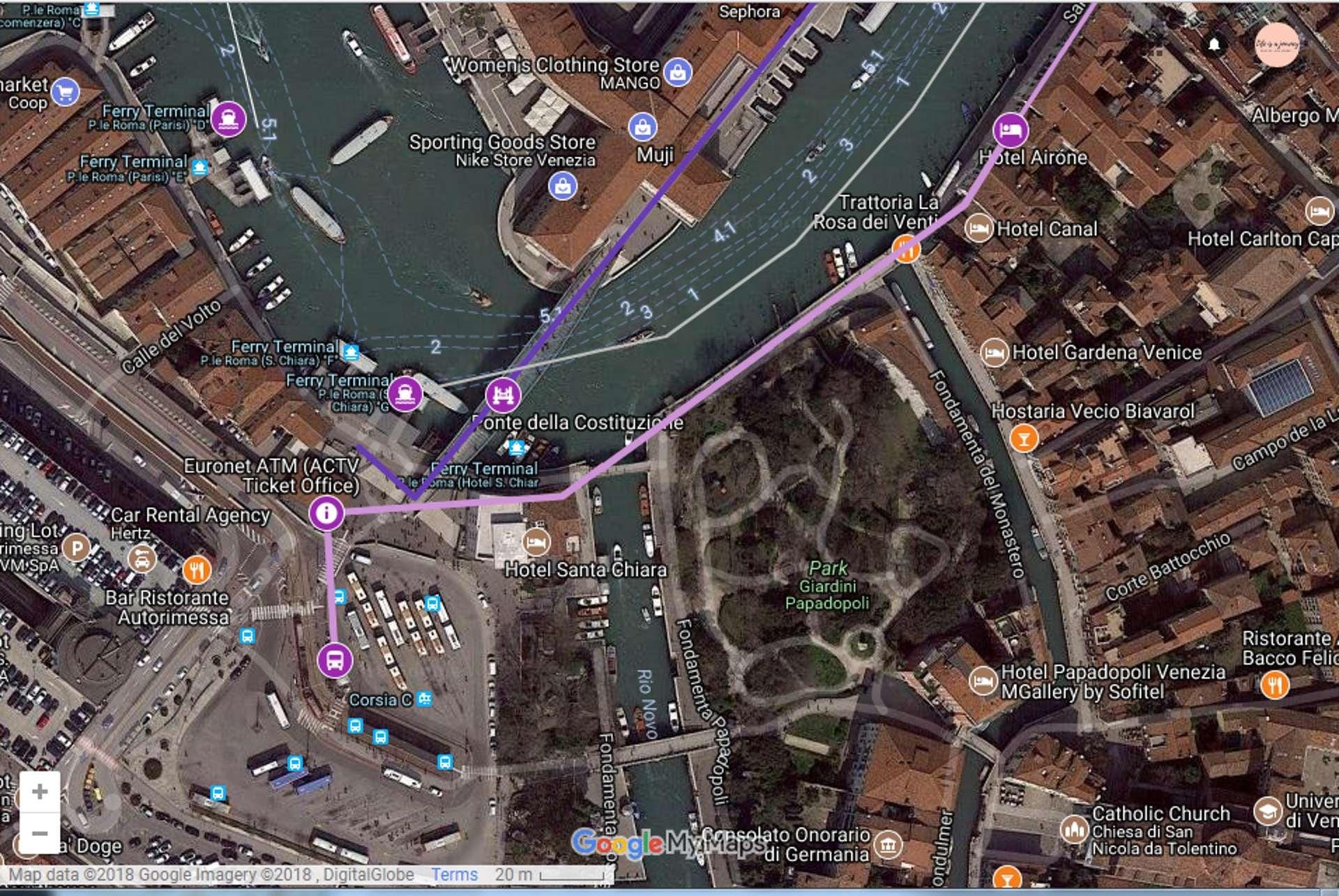 Airport bus arrival station - hotel itinerary Airport bus arrival station - hotel itinerary, Grand Vanal view, Venice Italy visit