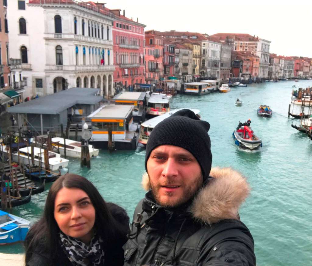Grand Canal view from Rialto Bridge, Venice Carnival Italy