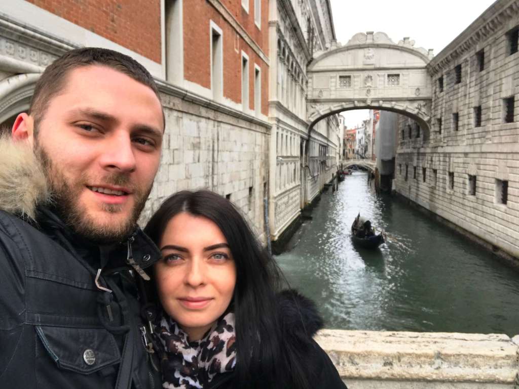 Ponte dei Sospiri, near Doge's Palace in St. Mark's square, Venice Carnival Italy