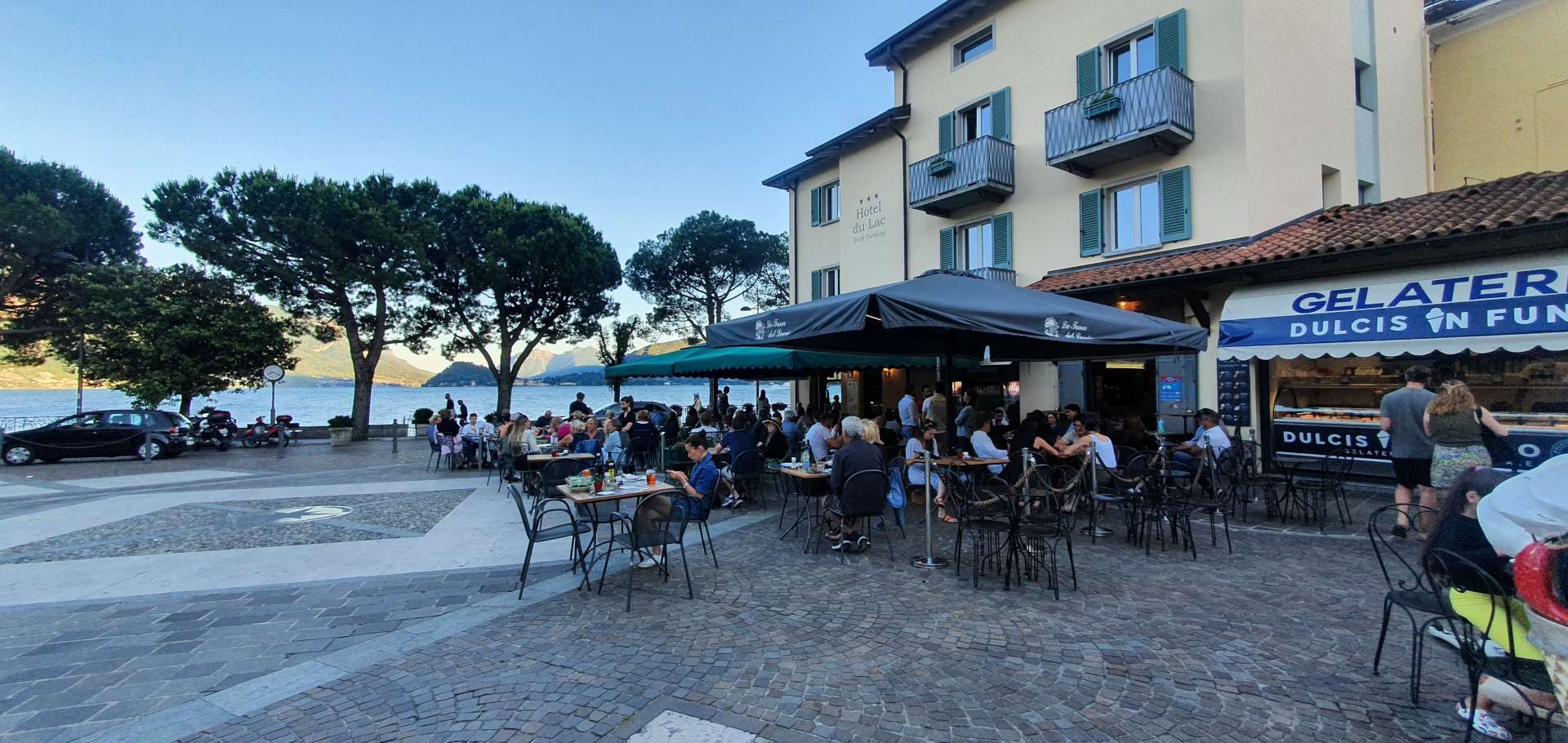 Piazza Giuseppe Garibald in the evening, Menaggio Italy