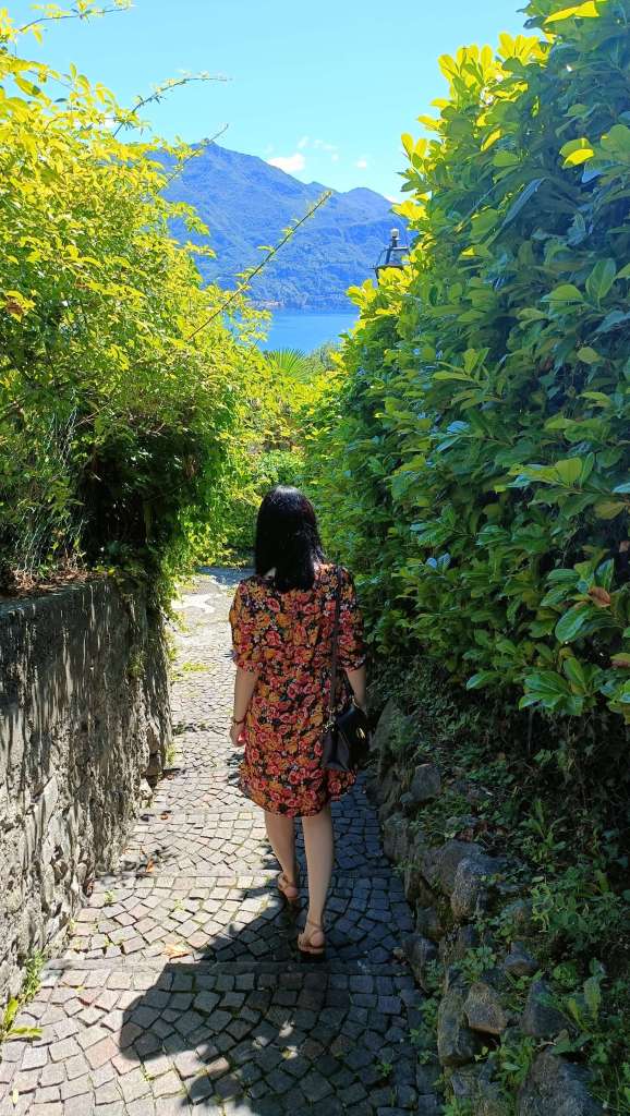 The path from the uphill accommodation down to Menaggio center, Italy