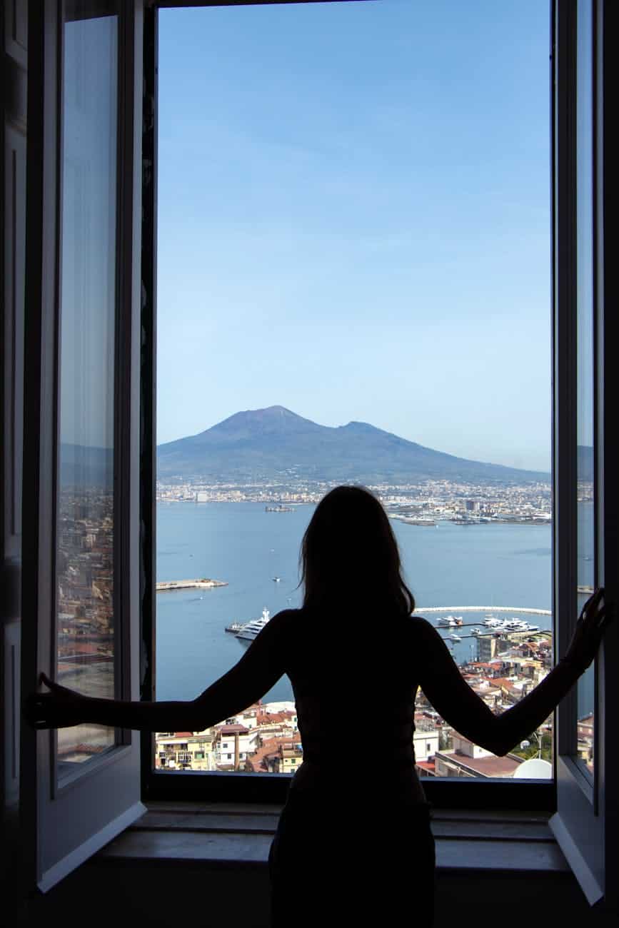 view to pompei and vesuvius volcano, naples italy