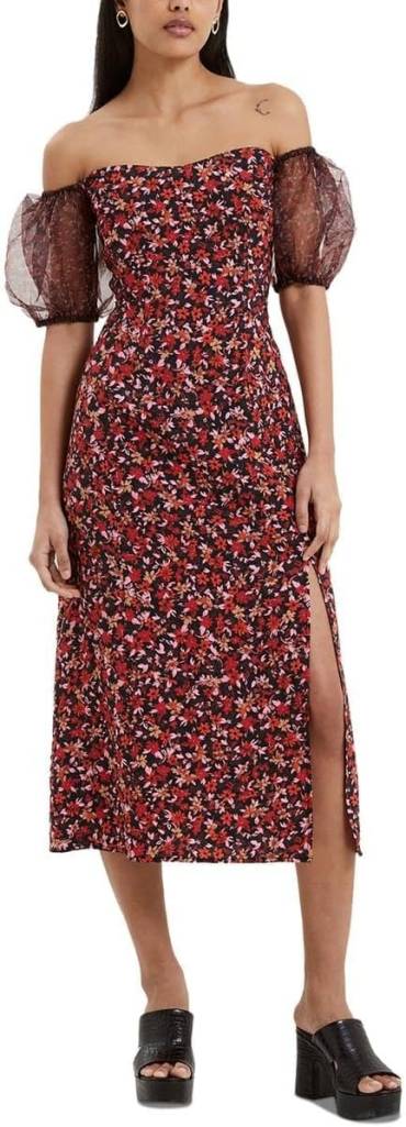 Clara Flavia Bardot Organza Puff Sleeve Dress French Connection