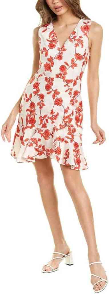 Rebecca Taylor Sleeveless Scarlet Wrap, Ivory/Red Coral
