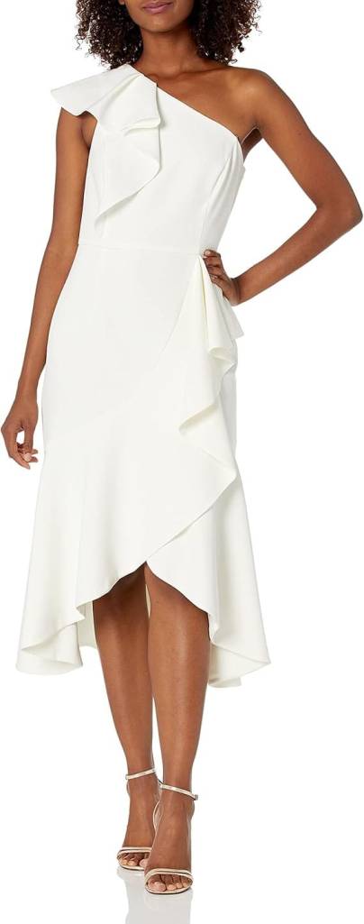 One Shoulder Ruffle High Low Cocktail