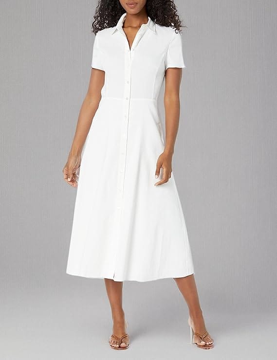 Women's Short-Sleeved Button Down Midi