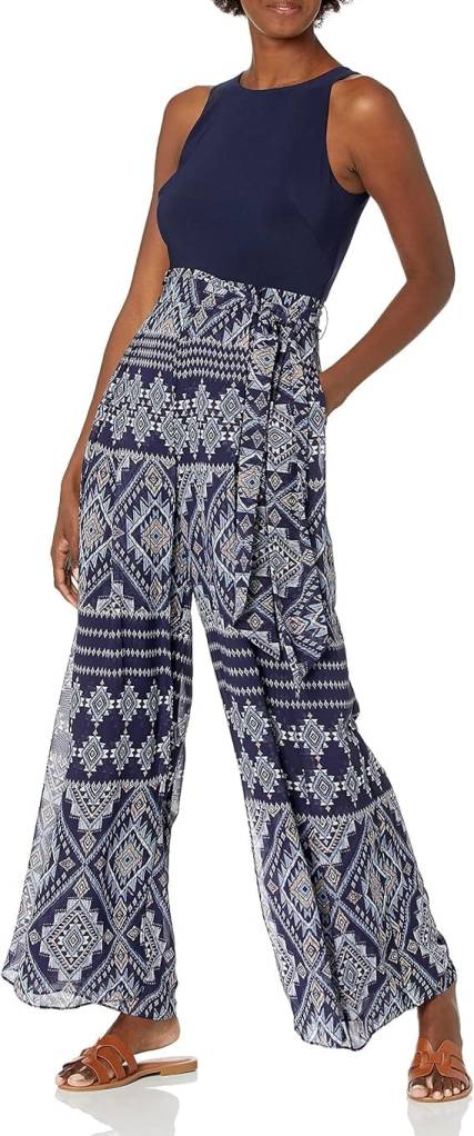 Chiffon and Jersey Jumpsuit With Wrap Front Pant