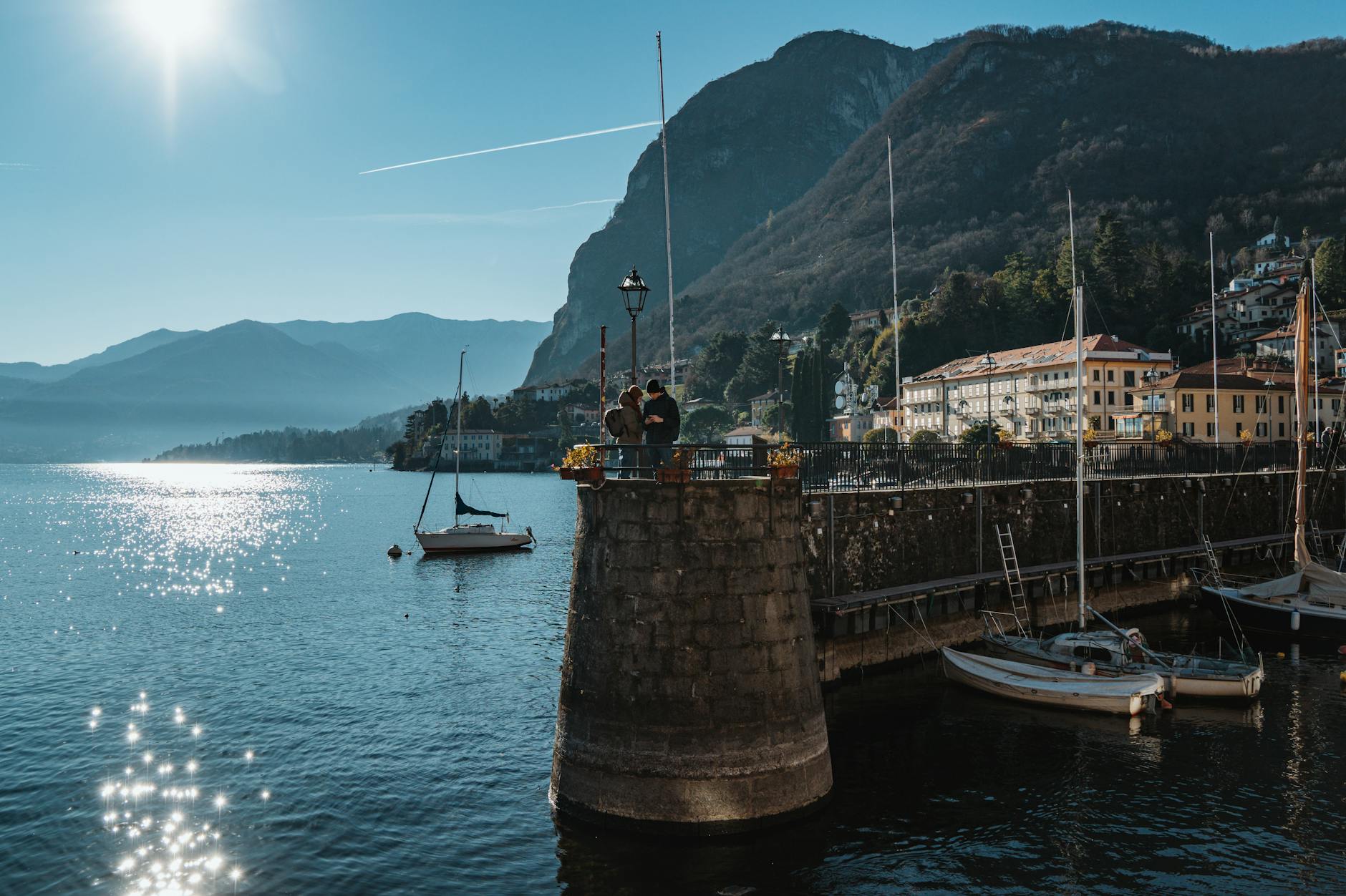 Menaggio, Lake Como, scenic view of lake and mountains in lombardy italy