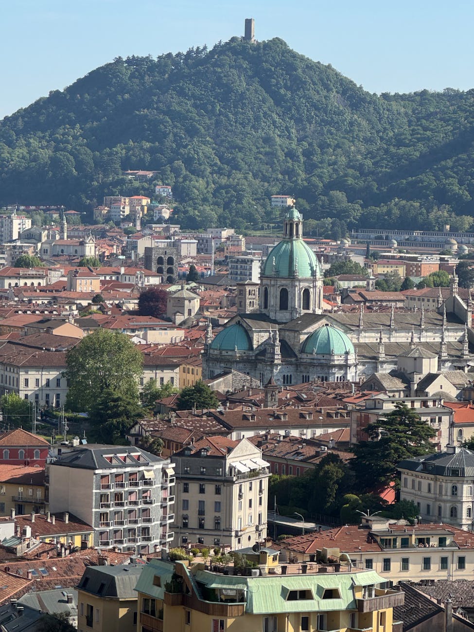 aerial view of como with cathedral in italia, on the way from Cernobbio